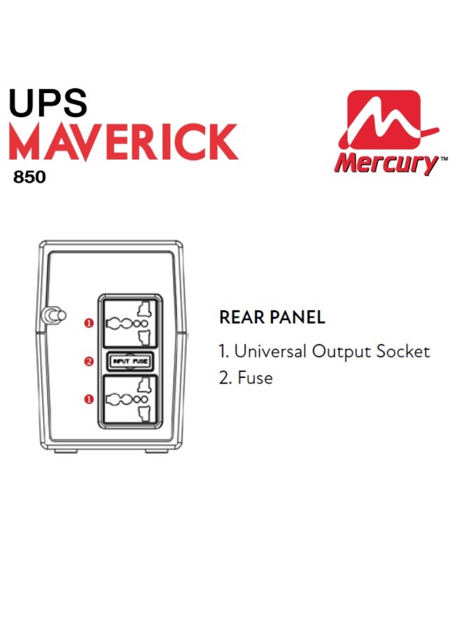 Mercury Maverick 850VA/510W UPS, Offline, 2 Universal Sockets, 9AH Battery - Image 3